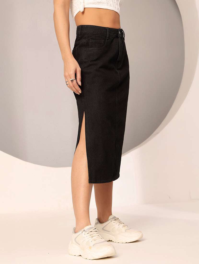 women solid high rise straight skirt - 22402483 -  Standard Image - 1