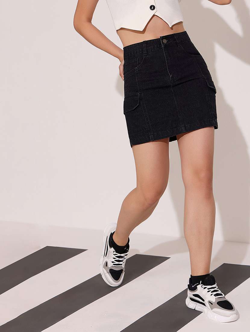 women solid high rise bodycon skirt