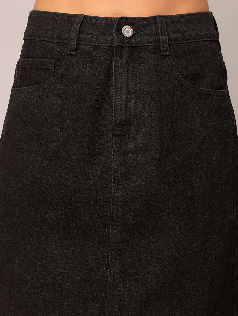women solid high rise midi denim skirt - 22402488 -  Standard Image - 1