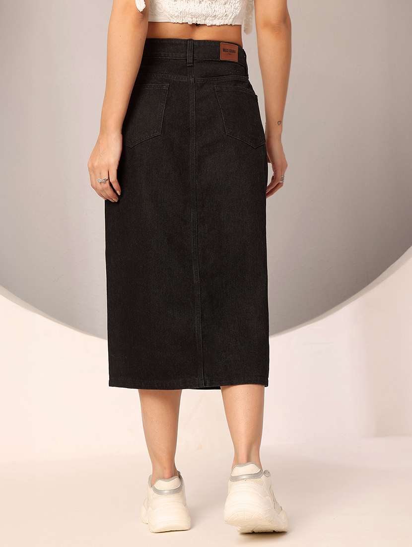 women solid high rise midi denim skirt - 22402488 -  Standard Image - 4