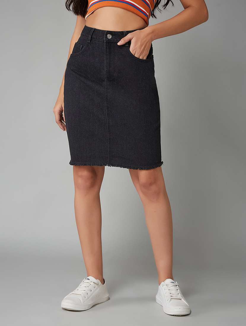 women solid high rise bodycon skirt