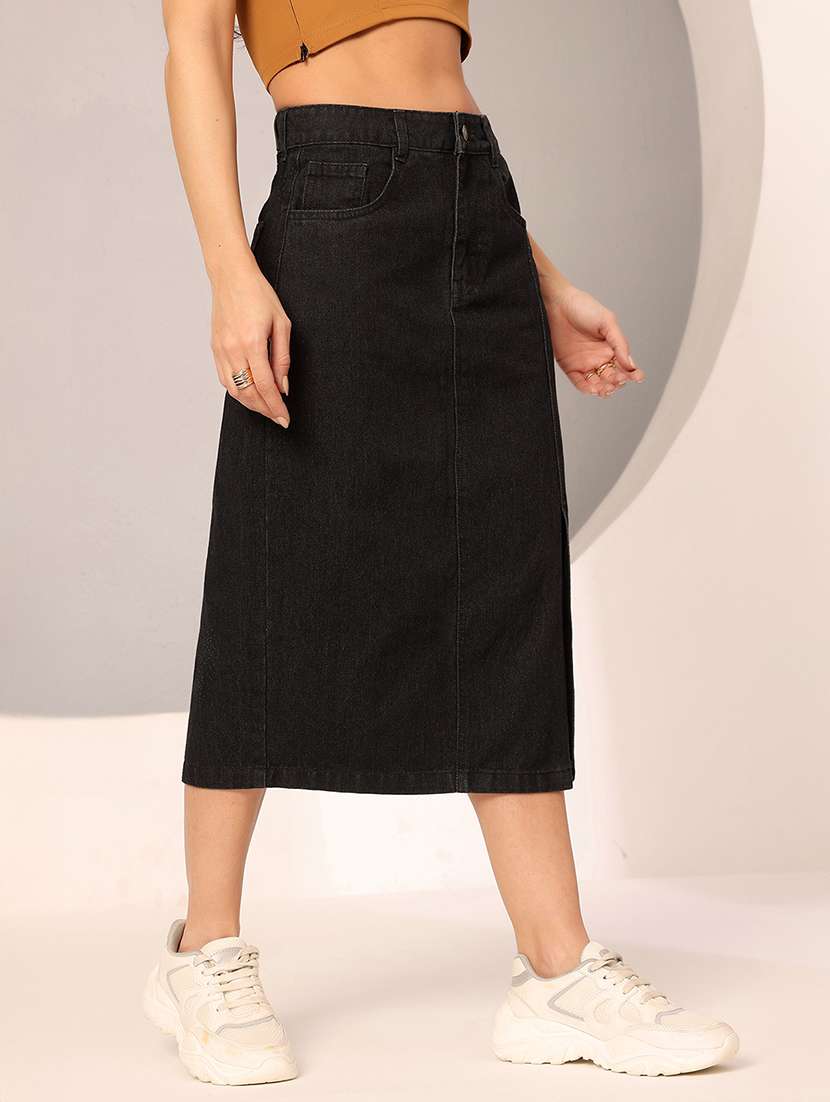 women solid high rise denim straight skirt - 22402496 -  Standard Image - 1
