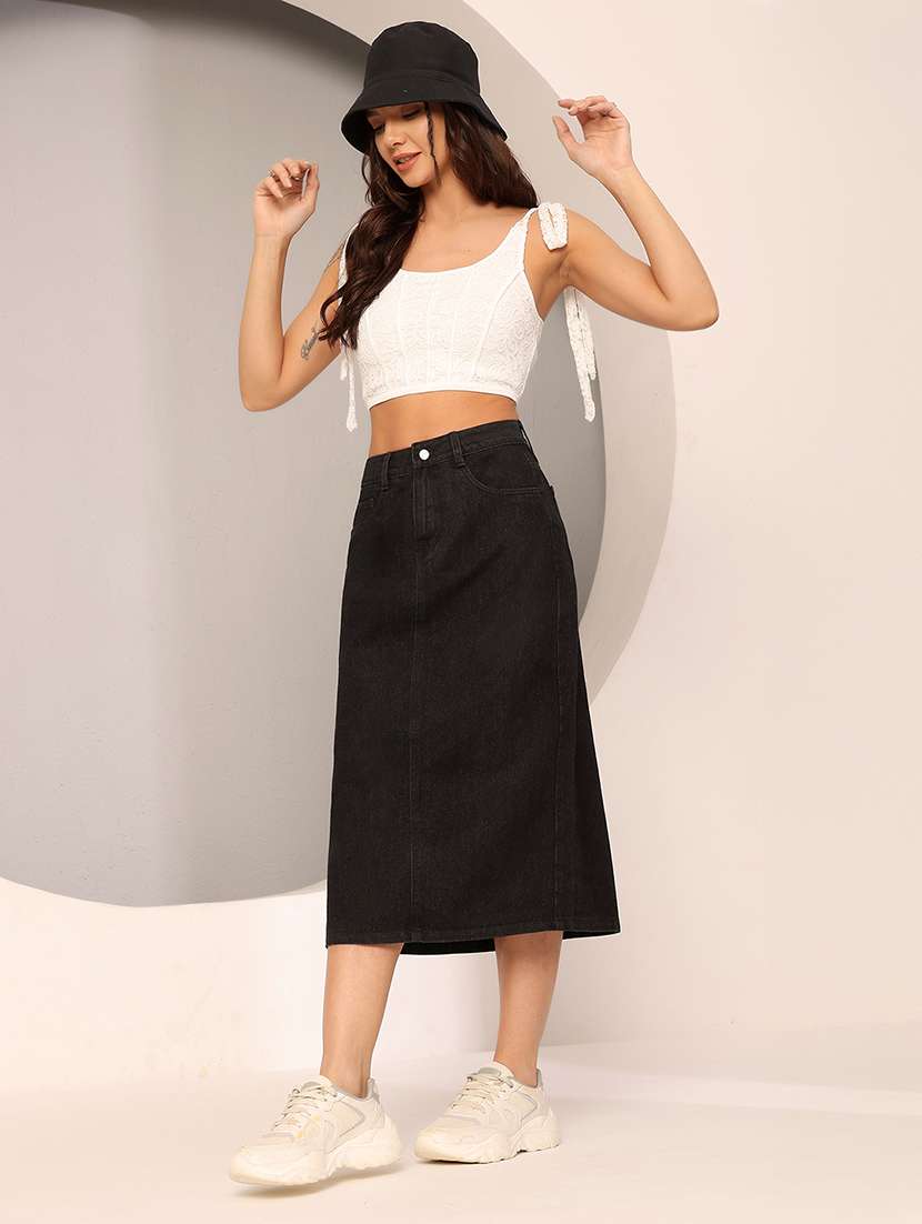 women solid high rise a-line skirt - 22402497 -  Standard Image - 4