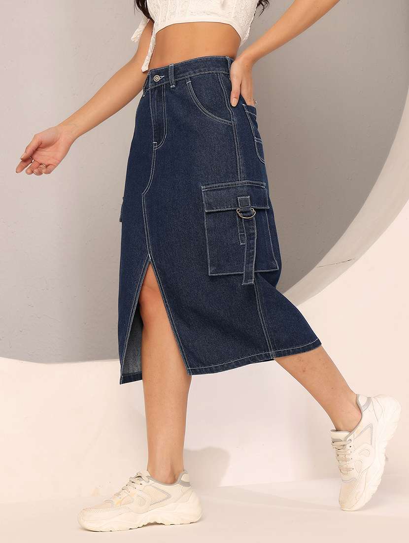 women solid high rise cargo skirt - 22402518 -  Standard Image - 1