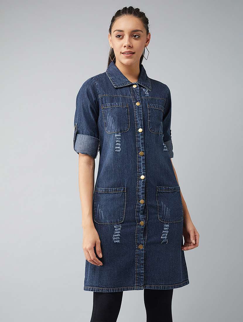 women distressed long sleeve denim jacket