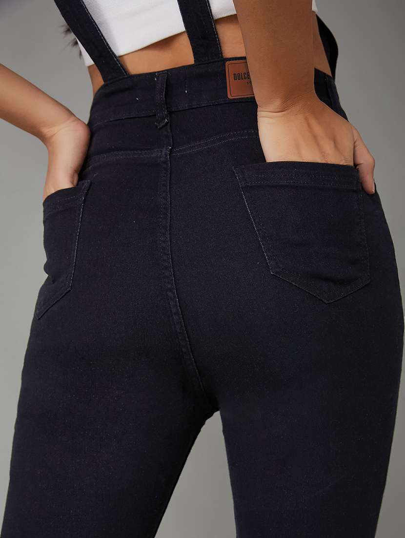 women solid shoulder strap dungaree - 22402523 -  Standard Image - 1