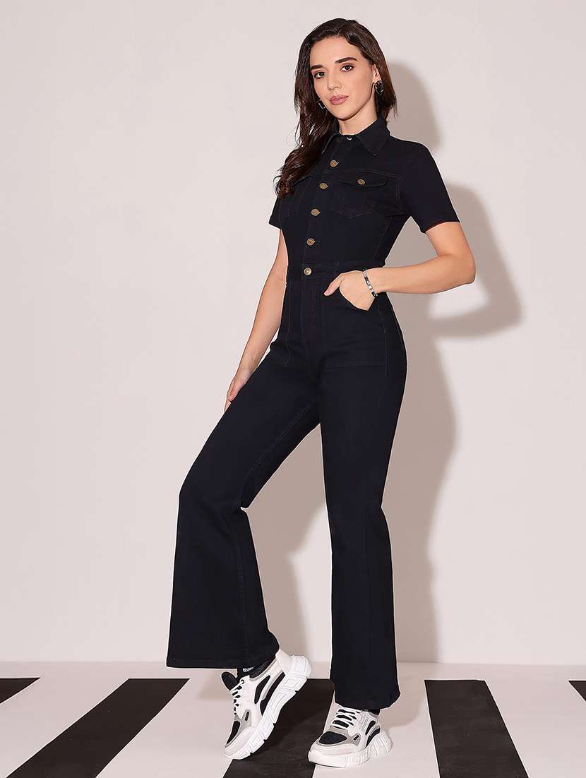 women solid short sleeve denim jumpsuit - 22402524 -  Standard Image - 1