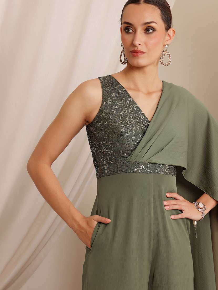 women sequined sleeveless pleated drape jumpsuit  - 22402527 -  Standard Image - 1