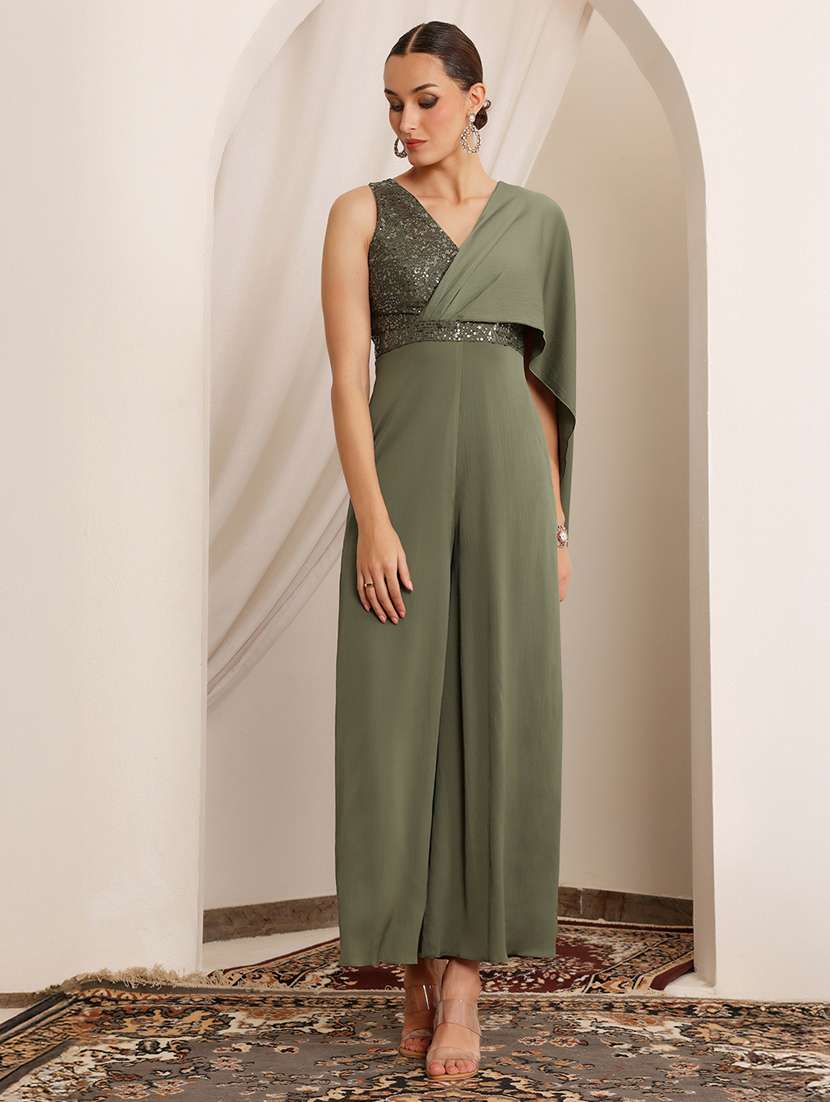 women sequined sleeveless pleated drape jumpsuit  - 22402527 -  Standard Image - 4