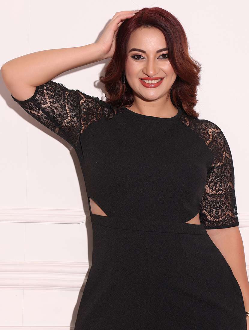 women solid short sleeve lace jumpsuit - 22402536 -  Standard Image - 1