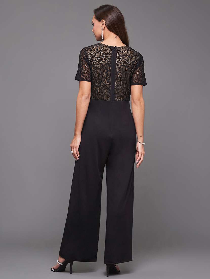 women solid short sleeve lace jumpsuit - 22402548 -  Standard Image - 4
