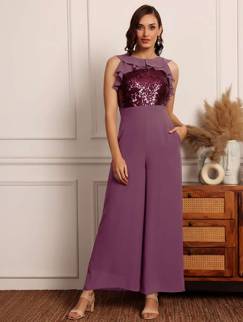 women sequined sleeveless flared jumpsuit