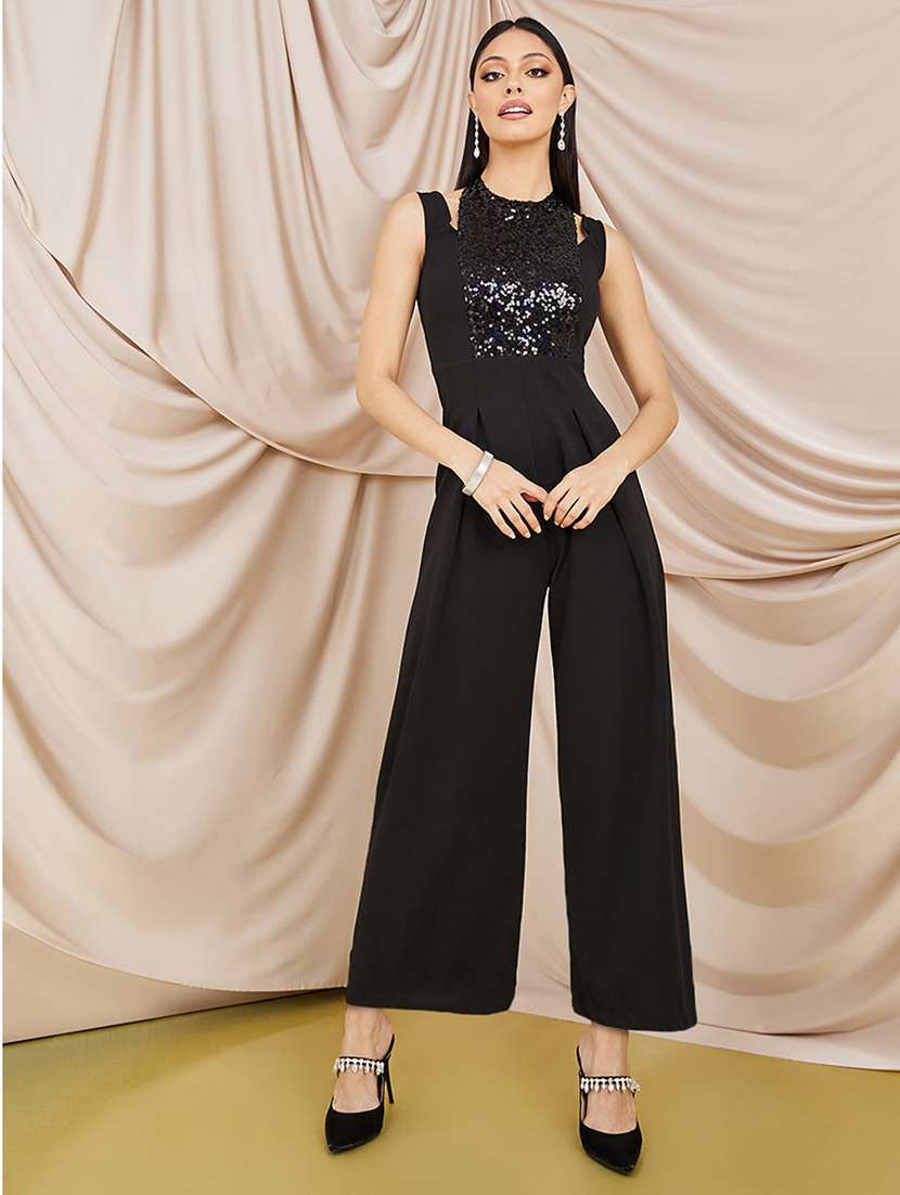 women sequined sleeveless jumpsuit