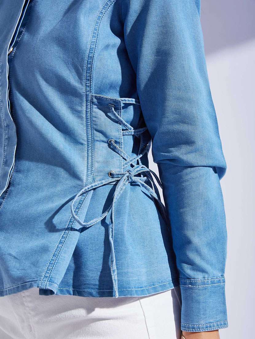 blue denim shirt with tie-up detail - 22402571 -  Standard Image - 1