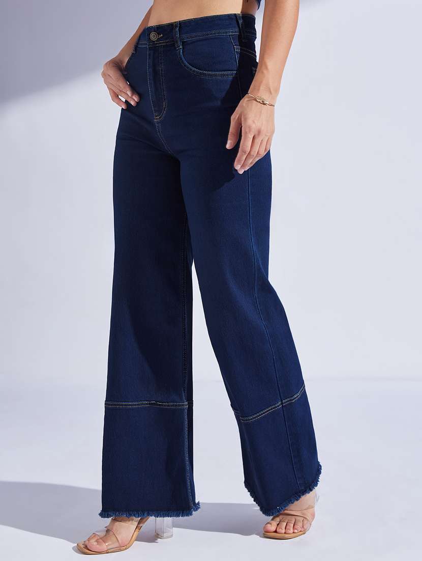 women solid high rise wide leg jeans - 22402589 -  Standard Image - 1