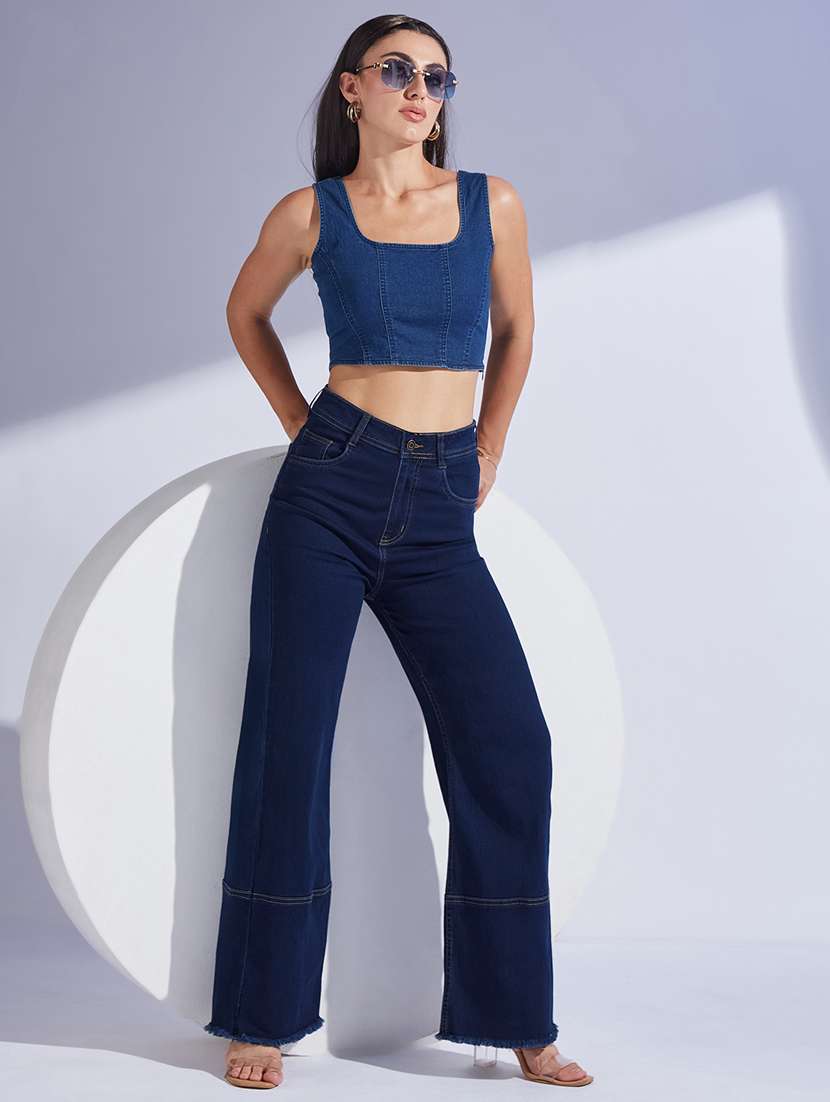 women solid high rise wide leg jeans - 22402589 -  Standard Image - 4