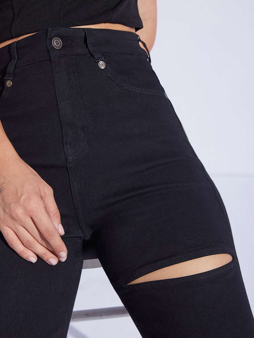 women slash knee high rise straight jeans - 22402595 -  Standard Image - 1