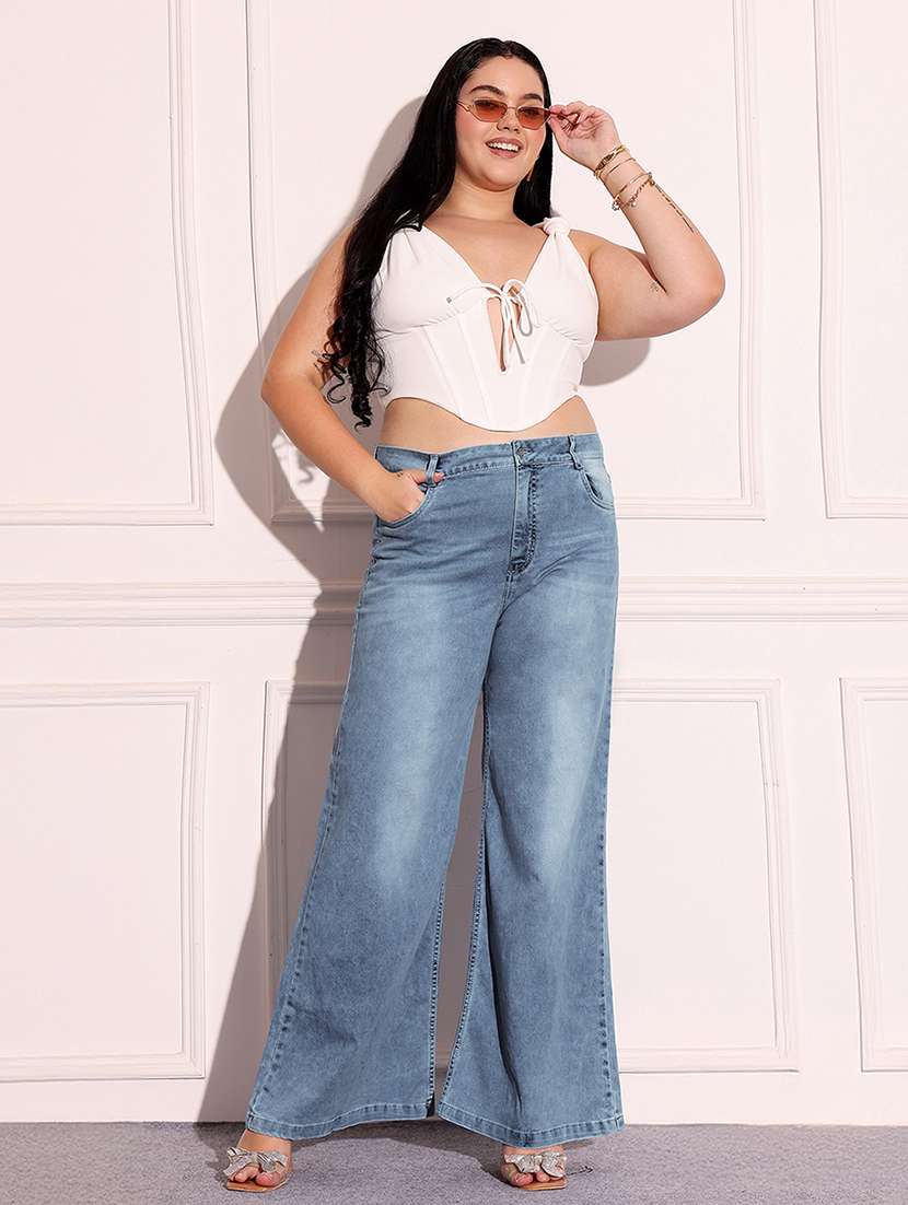 women solid high rise wide leg jeans - 22402611 -  Standard Image - 4