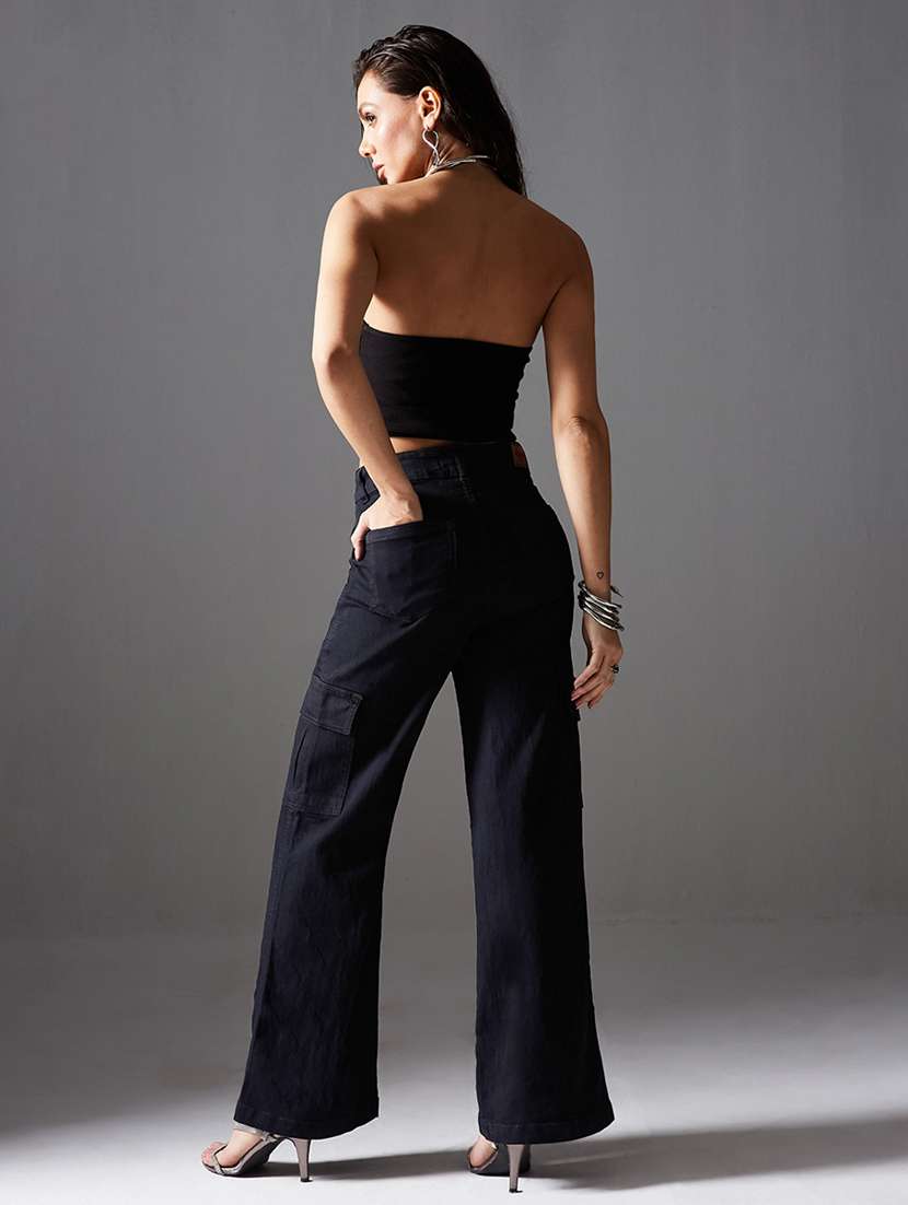 women solid high rise cargo - 22402612 -  Standard Image - 4