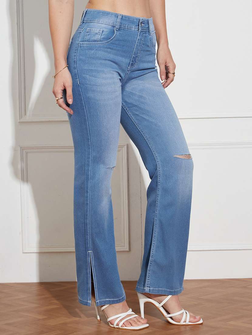 women slash knee high rise bootcut jeans - 22402614 -  Standard Image - 1