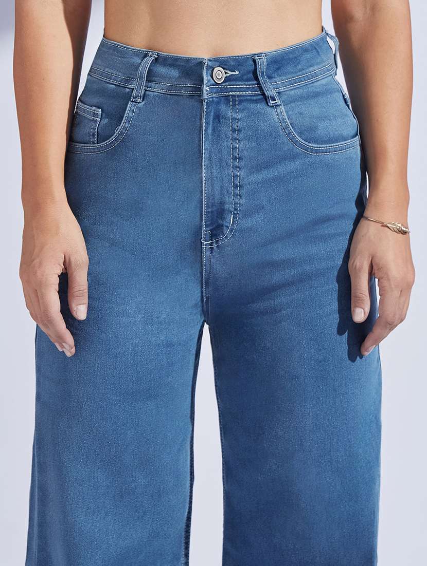 women solid high rise wide leg jeans - 22402615 -  Standard Image - 1