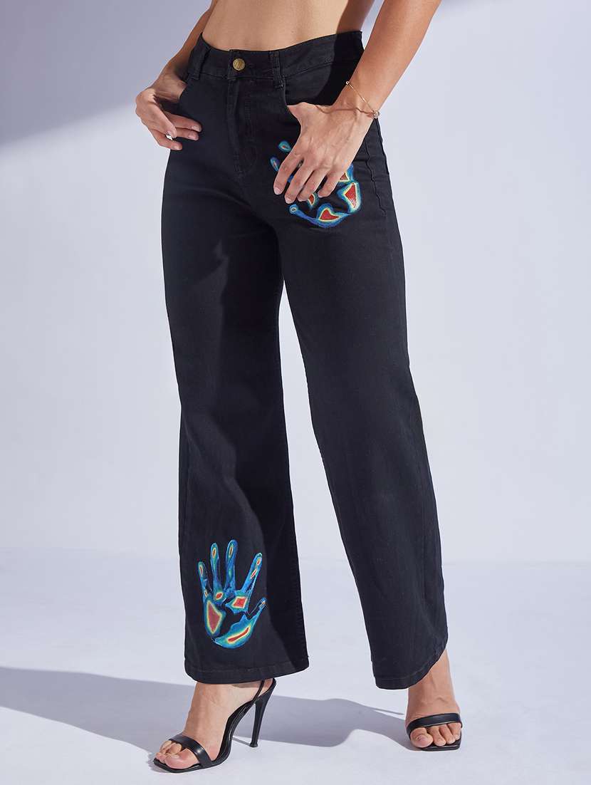 women printed high rise bootcut jeans