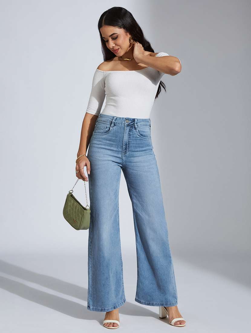 women solid high rise wide leg jeans - 22402617 -  Standard Image - 4