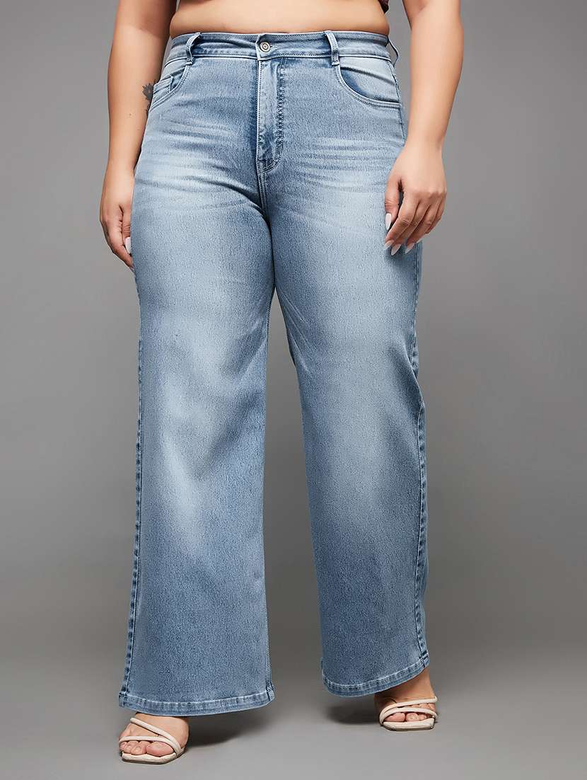 women solid high rise wide leg jeans