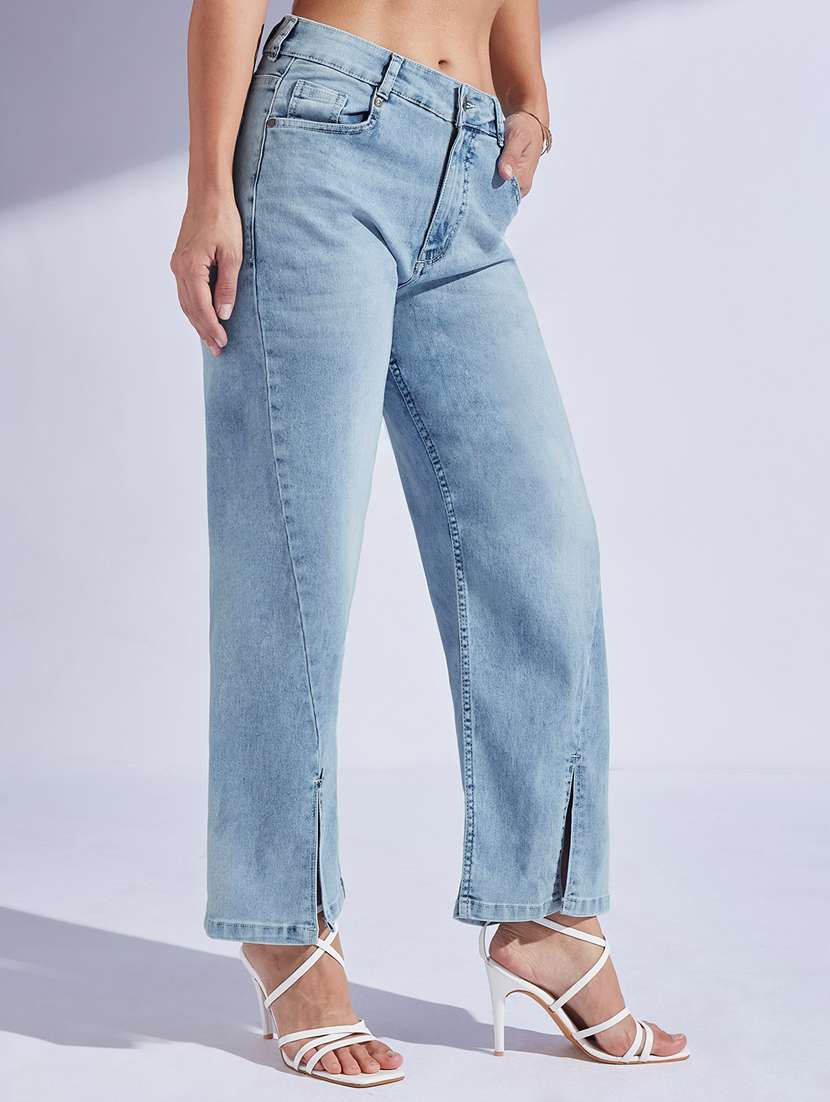 women solid high rise wide leg jeans - 22402637 -  Standard Image - 1
