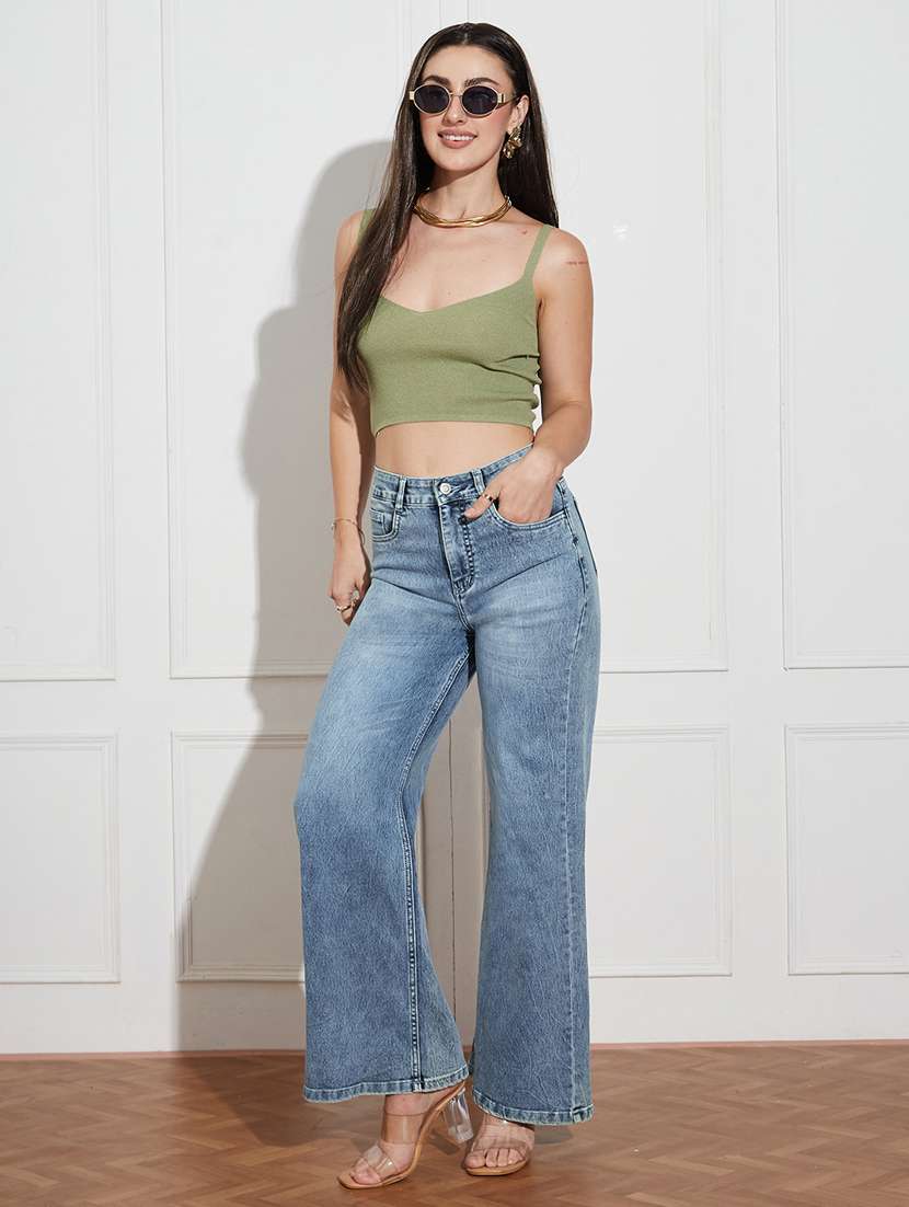 women solid high rise wide leg jeans - 22402643 -  Standard Image - 4