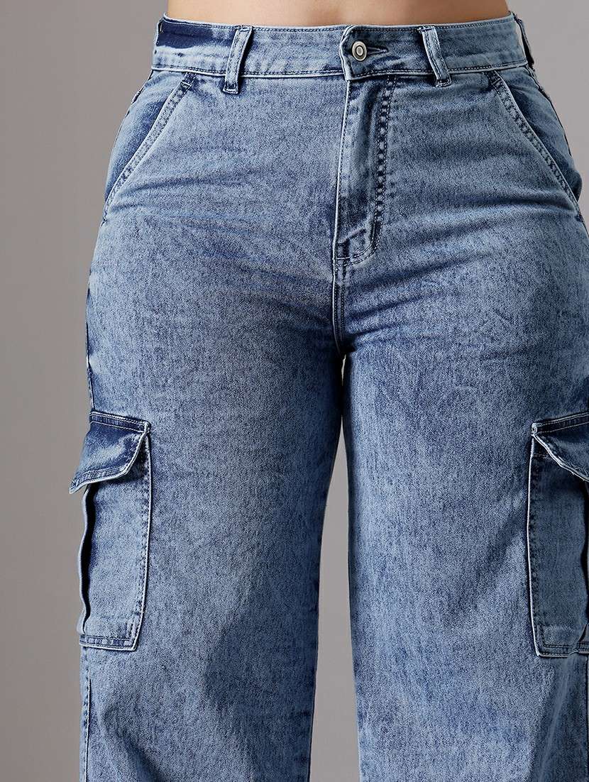 women solid high rise denim cargo - 22402648 -  Standard Image - 1