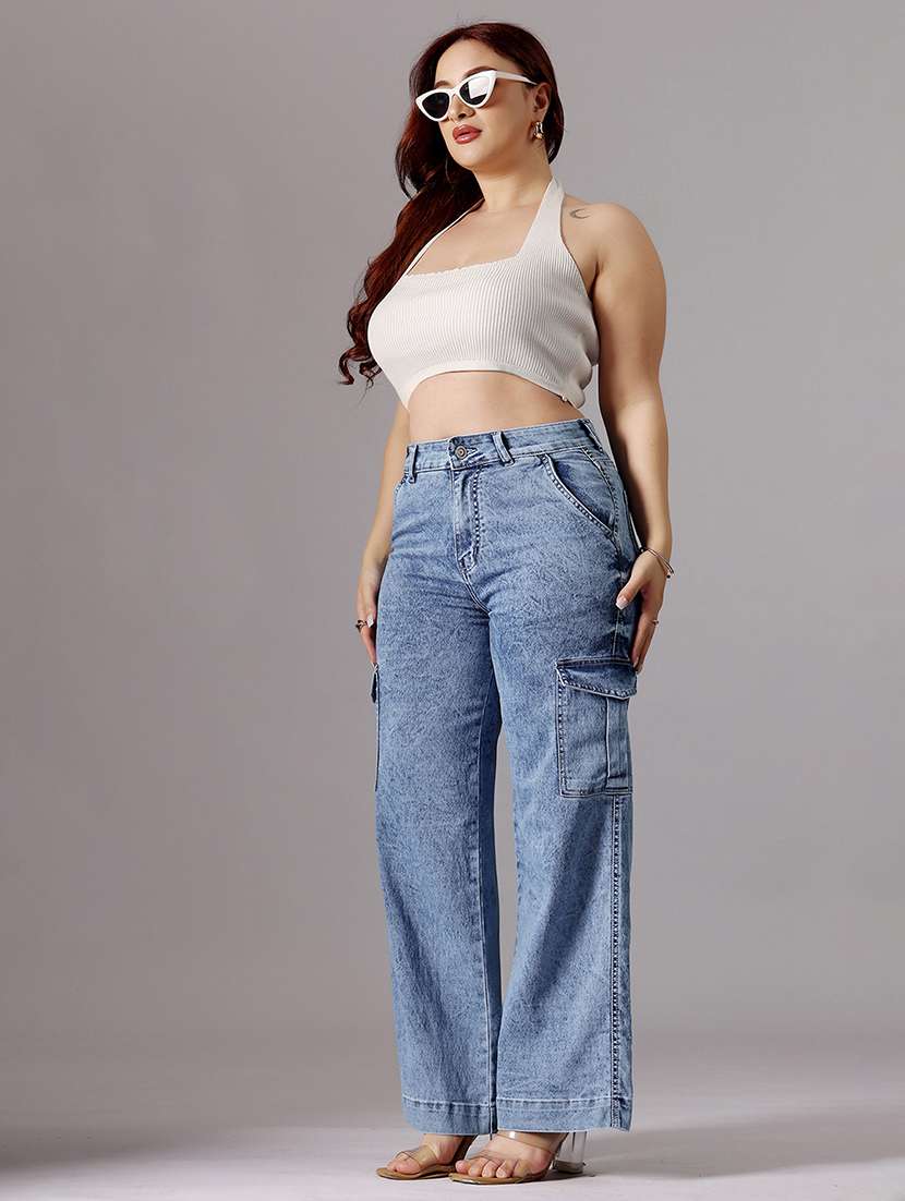 women solid high rise denim cargo - 22402648 -  Standard Image - 4