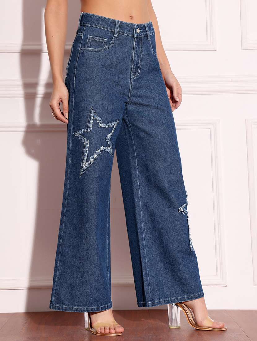 women patched high rise wide leg jeans - 22402659 -  Standard Image - 1