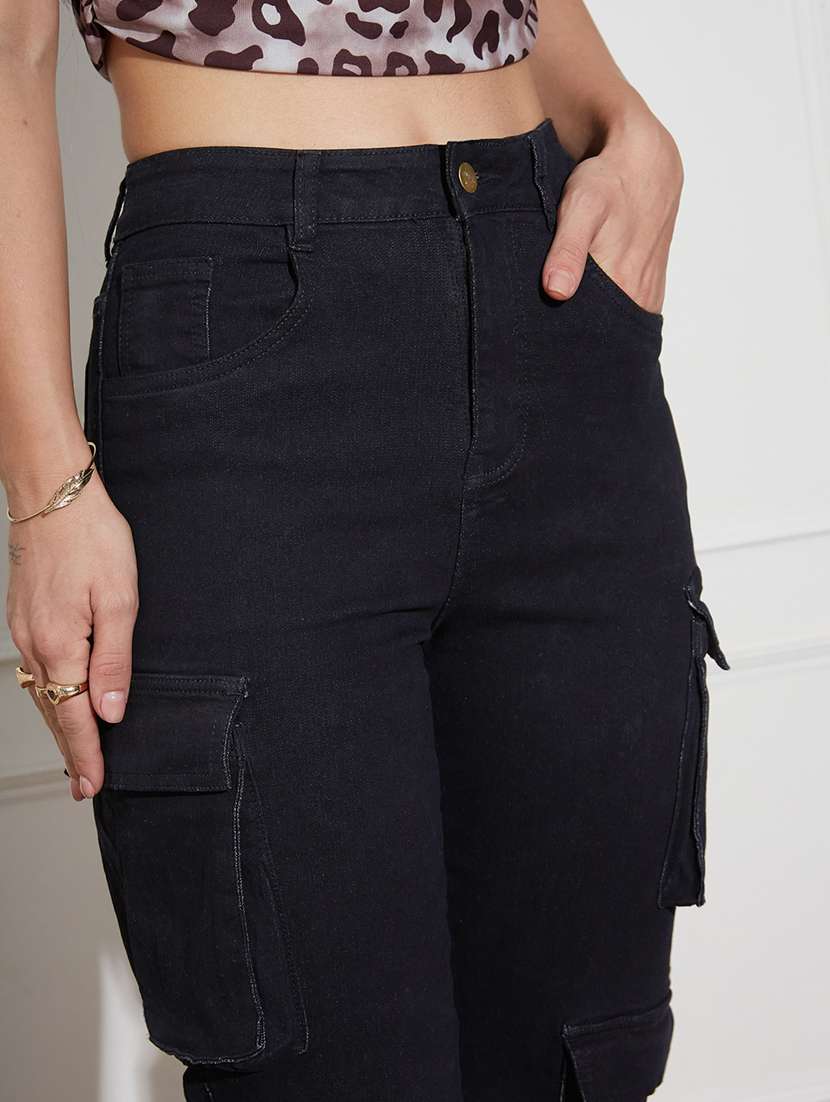 women solid high rise cargo jogger - 22402664 -  Standard Image - 1