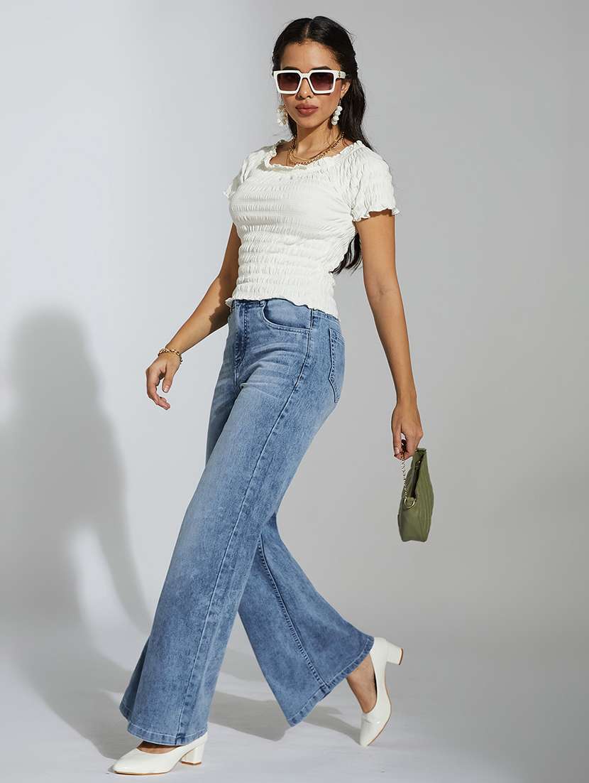 women solid high rise wide leg jeans - 22402668 -  Standard Image - 4