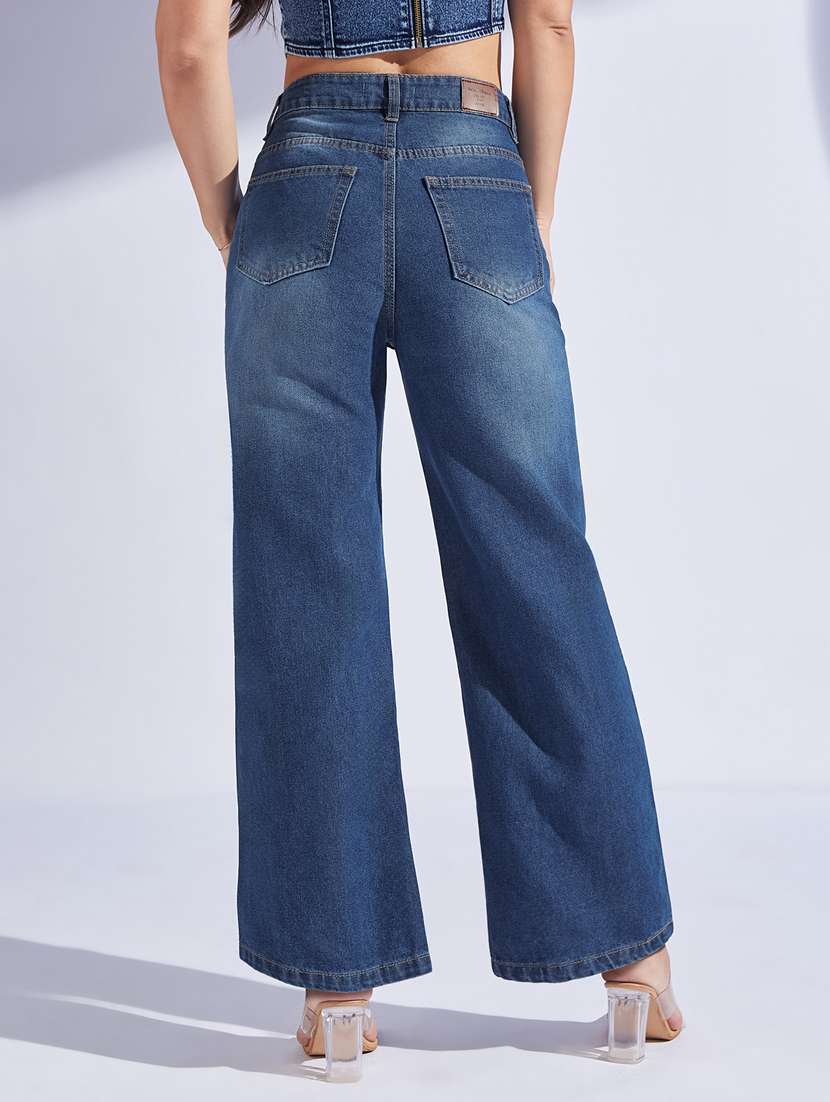 women solid high rise wide leg jeans - 22402671 -  Standard Image - 1
