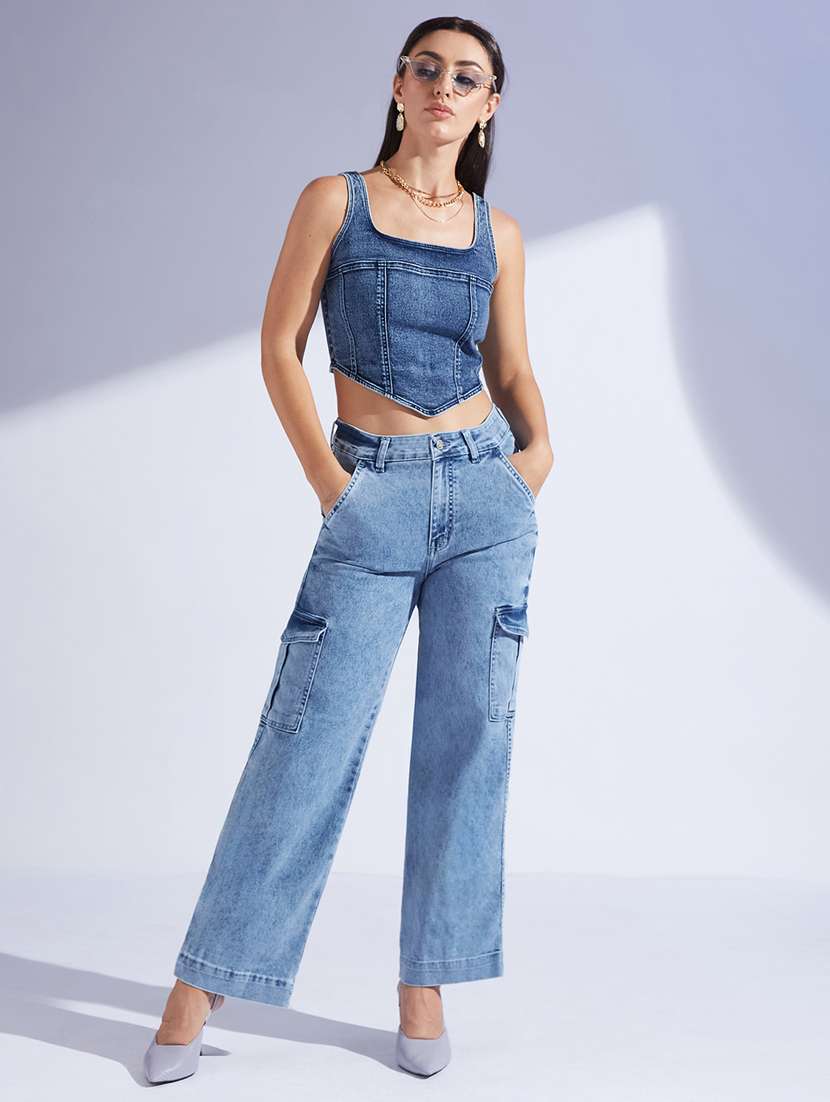 women solid high rise cargo - 22402674 -  Standard Image - 4