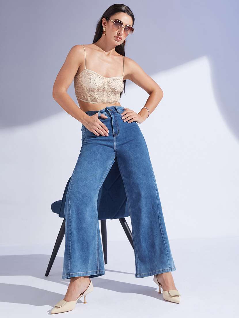 women solid high rise wide leg jeans - 22402684 -  Standard Image - 4