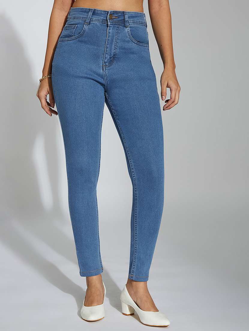 women solid high rise skinny jeans