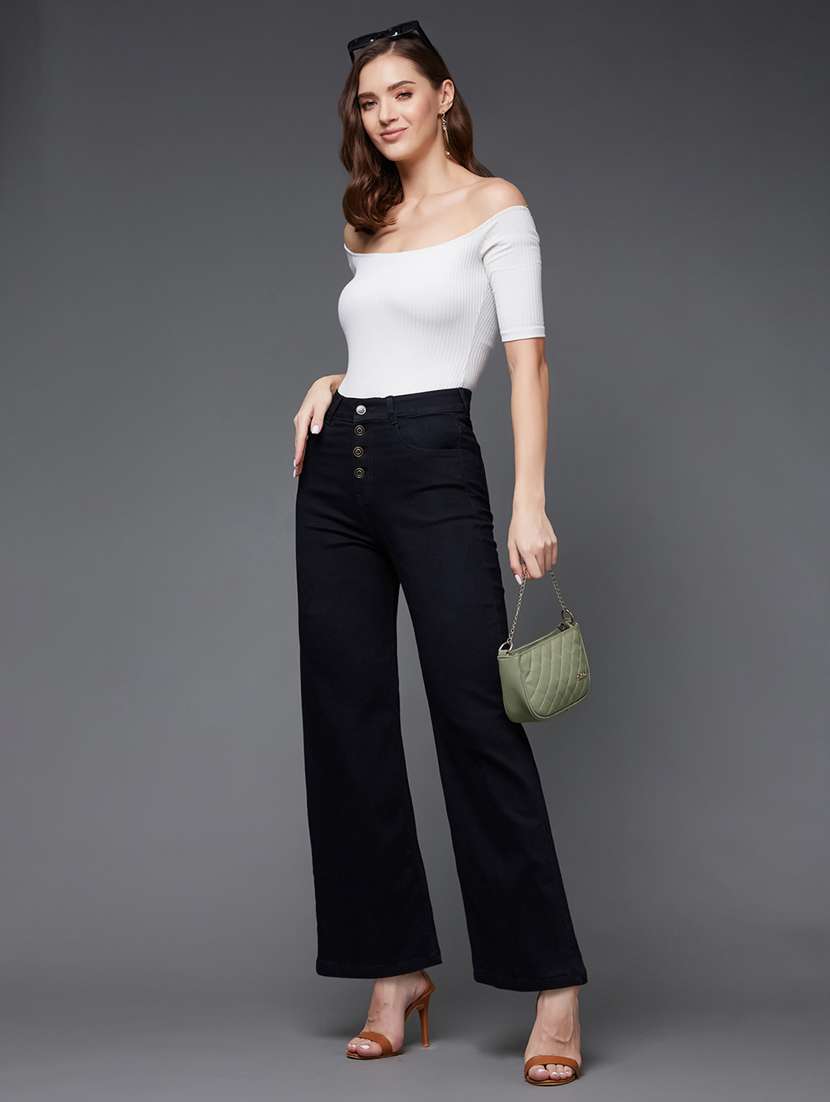 women solid high rise wide leg jeans - 22402697 -  Standard Image - 4