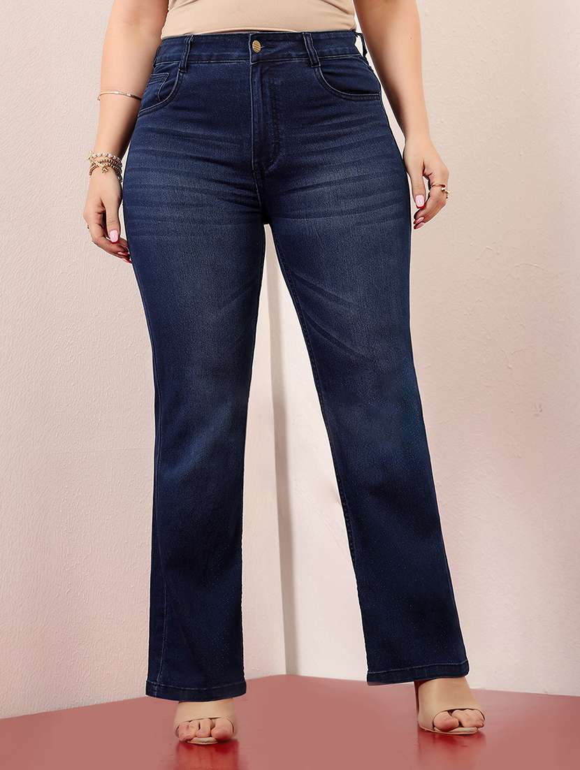 women solid high rise bootcut jean