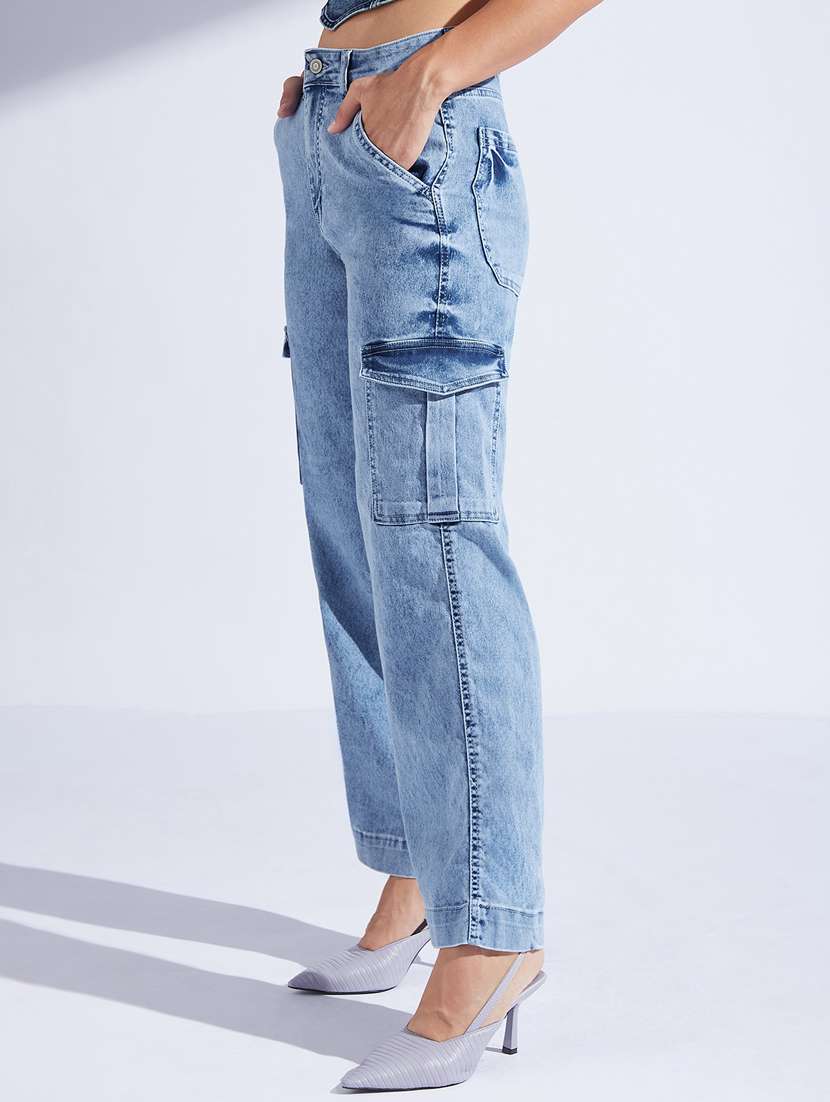 women solid high rise cargo - 22402733 -  Standard Image - 1