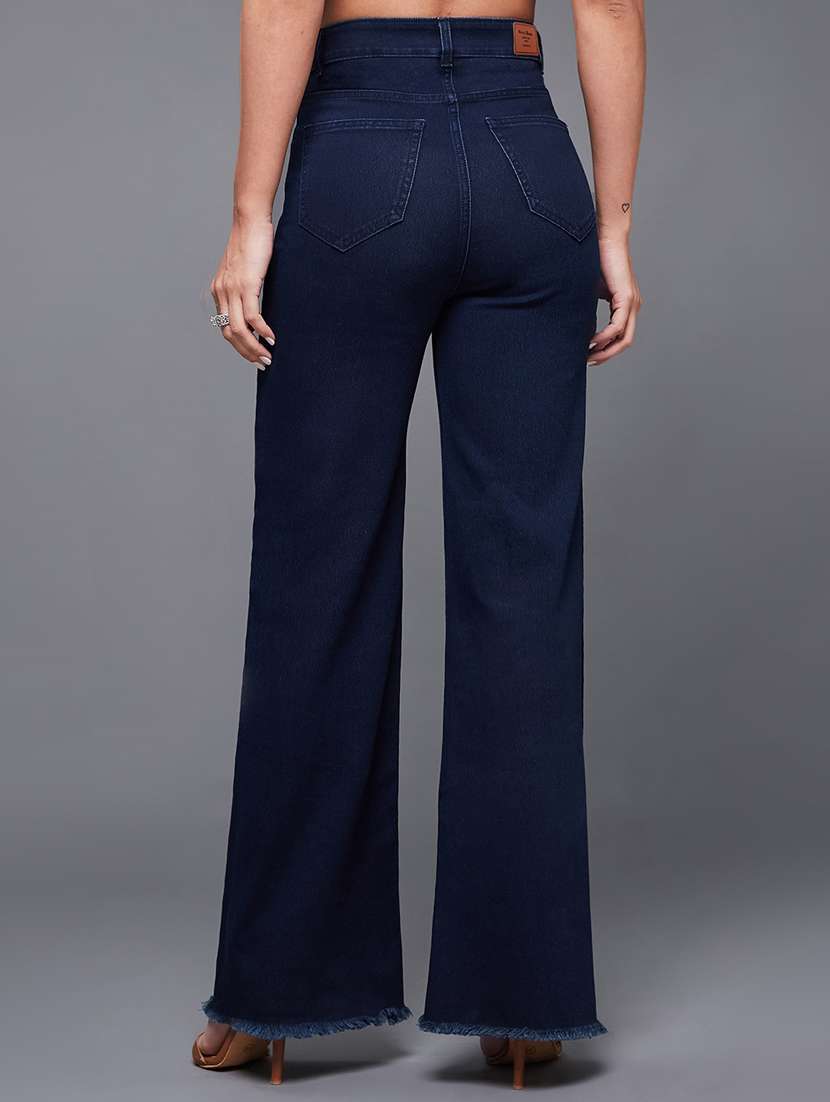 women solid high rise wide leg jeans - 22402746 -  Standard Image - 4