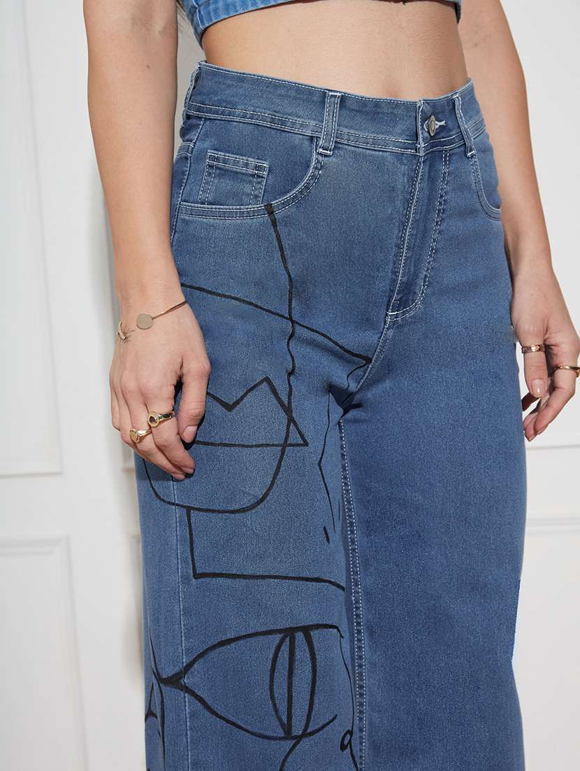 Women Printed High Rise Wide Leg Jeans - 22402769 -  Standard Image - 1
