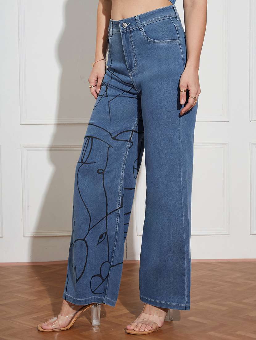 Women Printed High Rise Wide Leg Jeans - 22402769 -  Standard Image - 4