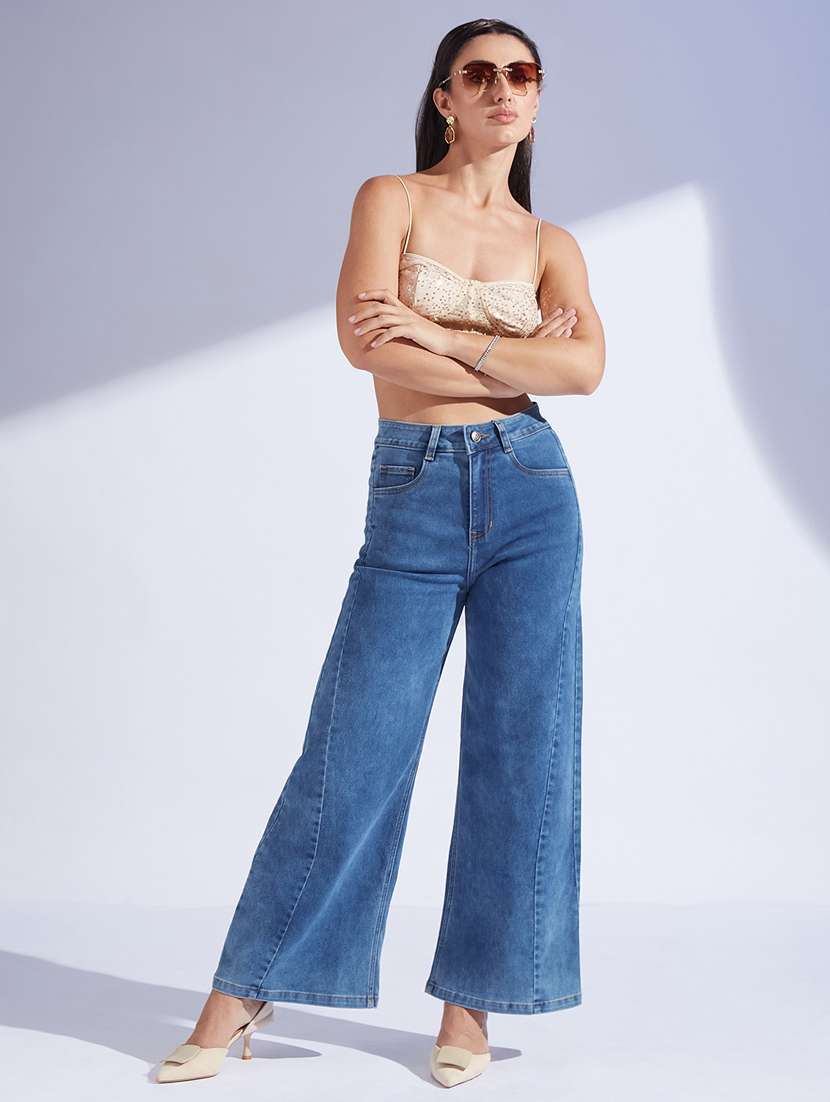 Women Solid High Rise Wide Leg Jeans - 22402774 -  Standard Image - 4