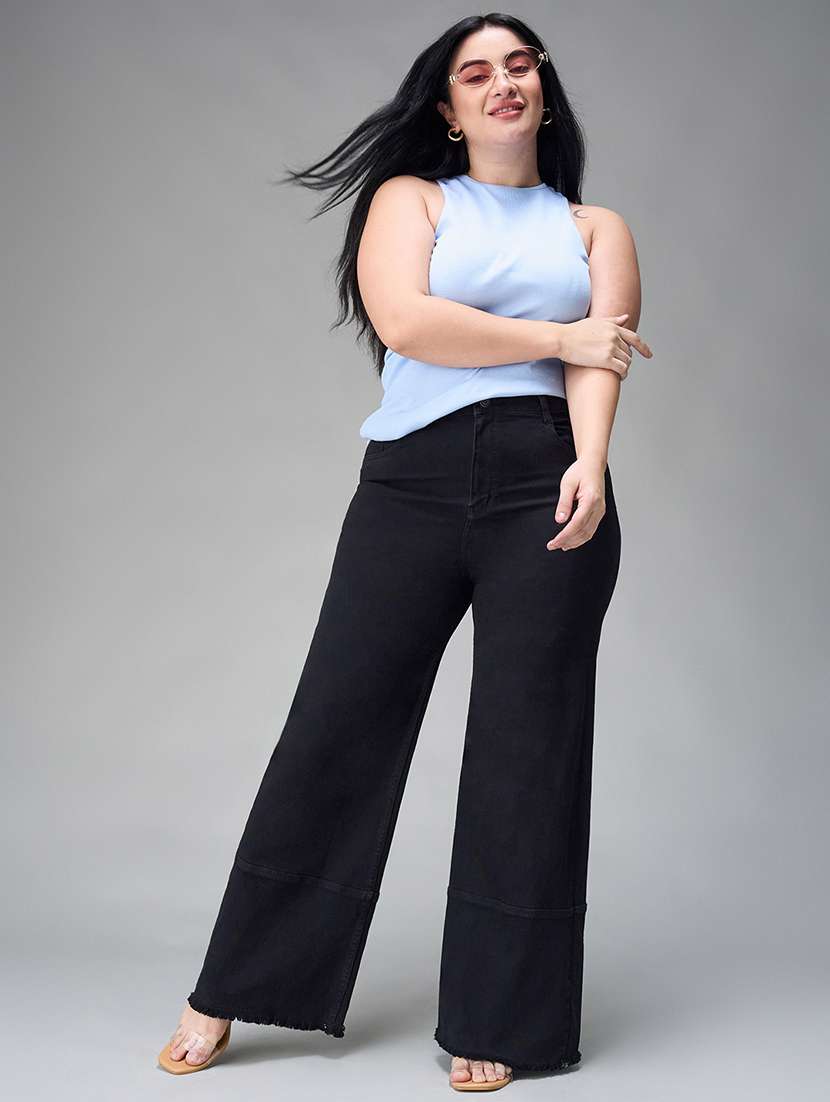 women solid high rise wide leg jeans - 22402779 -  Standard Image - 4