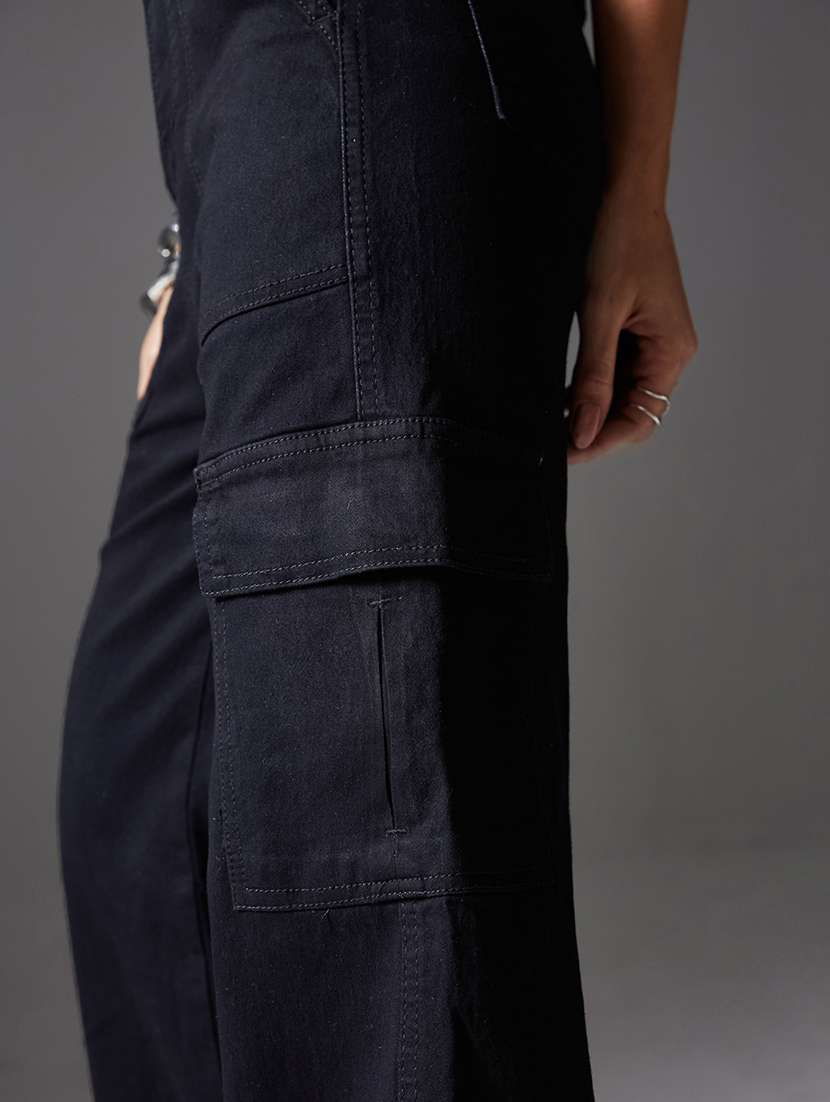 women solid high rise denim cargo - 22402794 -  Standard Image - 1