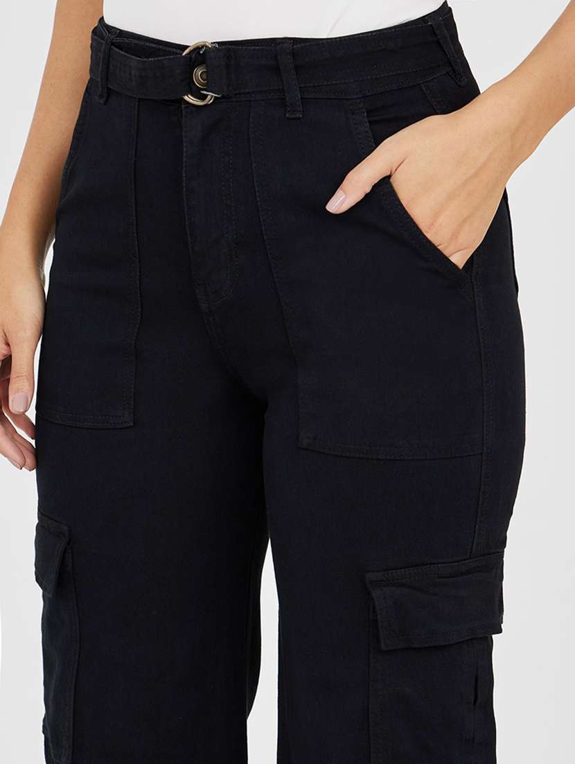 women solid high rise denim cargo - 22402799 -  Standard Image - 1
