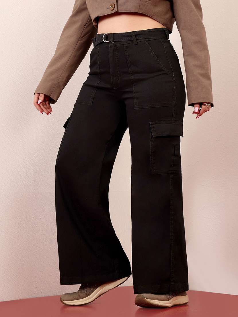 women solid high rise cargo - 22402810 -  Standard Image - 1